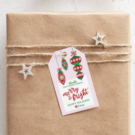 Helgdag Gift Märkre för lärare "Merry & Bright" Presentetikett
