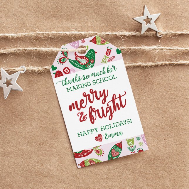 Helgdag Gift Märkre för lärare "Merry & Bright" Presentetikett (Skapare uppladdad)