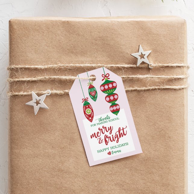 Helgdag Gift Märkre för lärare "Merry & Bright" Presentetikett (Skapare uppladdad)