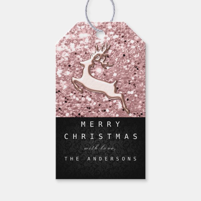 Helgdag Gift Märkre Glitter Rosa  Ros Sparkly Rein Presentetikett (Framsidan)