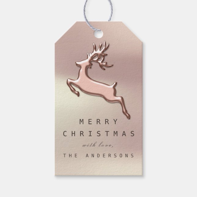 Helgdag Gift Märkre Ro Guld Rosa Metallic Reindeer Presentetikett (Framsidan)