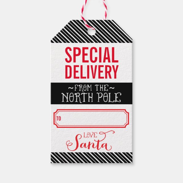 HELGDAG GIFT MÄRKRE speciell leverans från Santa K Presentetikett (Framsidan)