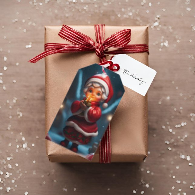 Helgdag Gift-Märkrn, fru Claus Figur, jul Presentetikett (Skapare uppladdad)