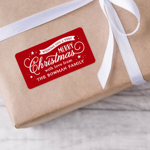 Helgdag Gift med mycket God jul-skript Adressetikett