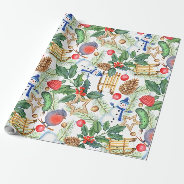 Helgdag Gift Wrap Blue Bird Presentpapper (Utrullad)