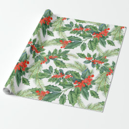 Helgdag Gift Wrap Holly Berries Presentpapper