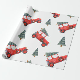 Helgdag Gift Wrap Red Car och Julgran Presentpapper
