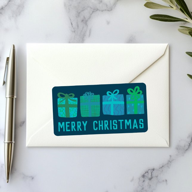 Helgdag Gifts Cute Hand-dragen GOD JUL Adressetikett (Holiday Gifts Cute Hand-drawn MERRY CHRISTMAS Custom Green Blue Sticker
)