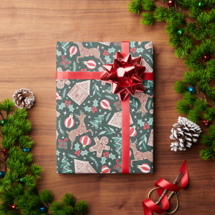 Helgdag Gingerbröd, renar och Julgran Presentpapper