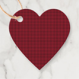 Helgdag Gingham Mönster Red Black Heart Gåvor Etiketter