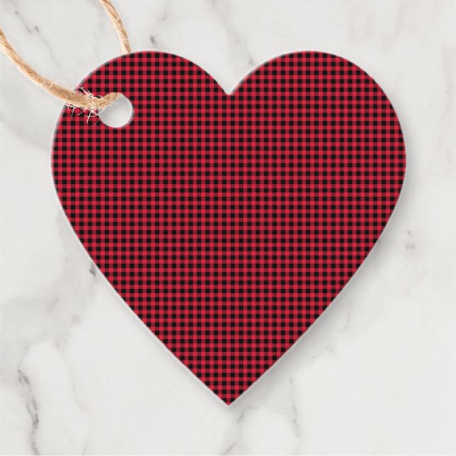 Helgdag Gingham Mönster Red Black Heart Gåvor Etiketter (Framsida)