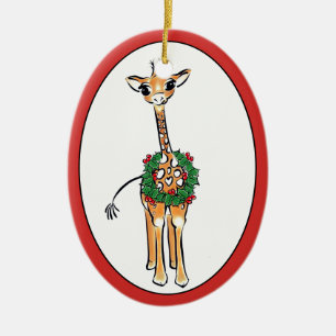Helgdag Giraffe- grönt och röd Holly- andedräkt Julgransprydnad Keramik
