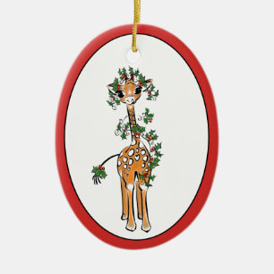 Helgdag Giraffe-grönt och rött Holly-garland Julgransprydnad Keramik