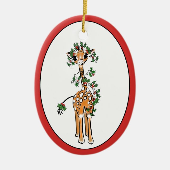 Helgdag Giraffe-grönt och rött Holly-garland Julgransprydnad Keramik (Framsidan)