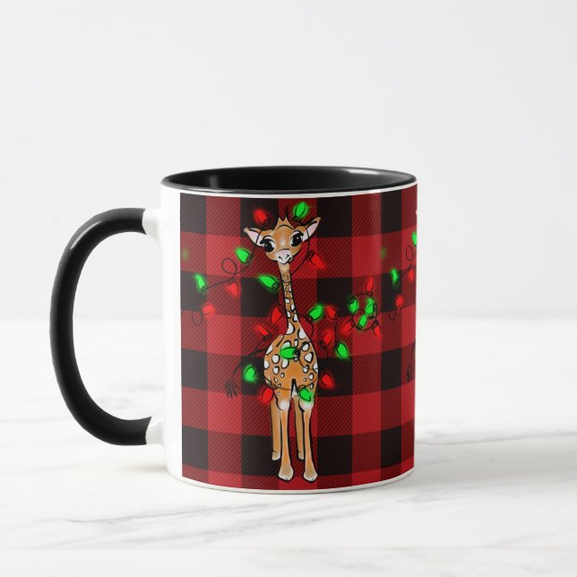 Helgdag Giraffe , röd tartan, twinkle ljus Mugg (Vänster)