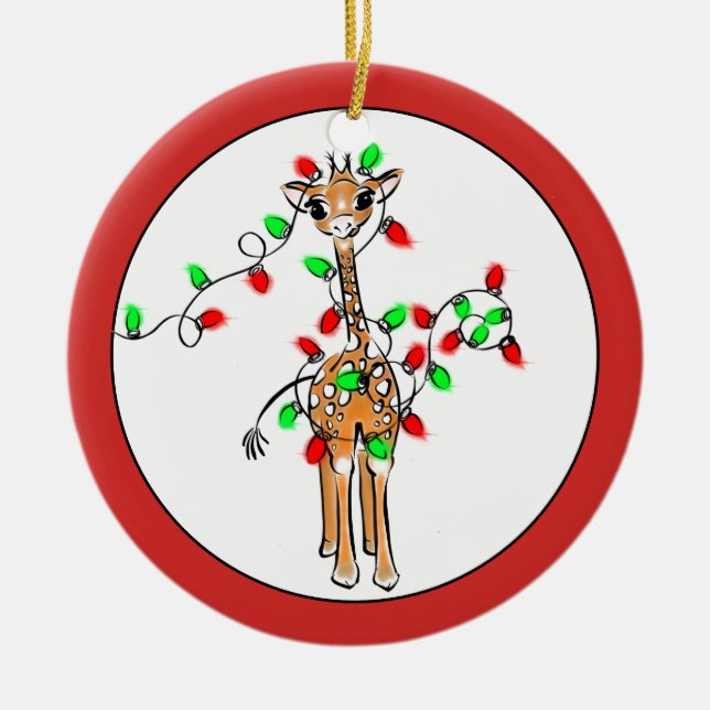 Helgdag Giraffe-twinkle red och grönt ljus Julgransprydnad Keramik (Framsidan)