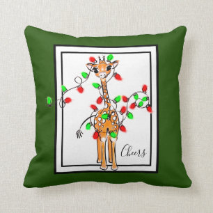 Helgdag Giraffe-twinkle red och grönt ljus Kudde