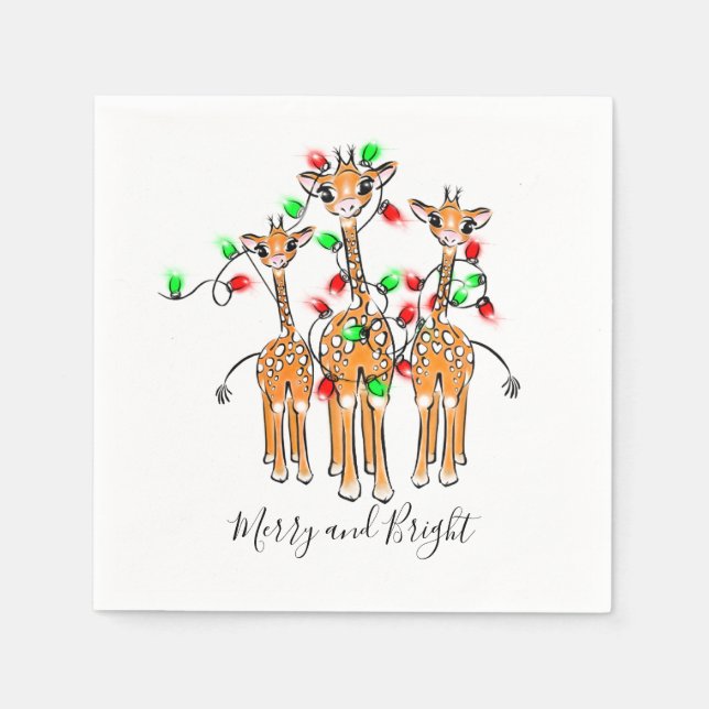 Helgdag Giraffes, twinkle ljus, helgdag design Pappersservett (Framsidan)
