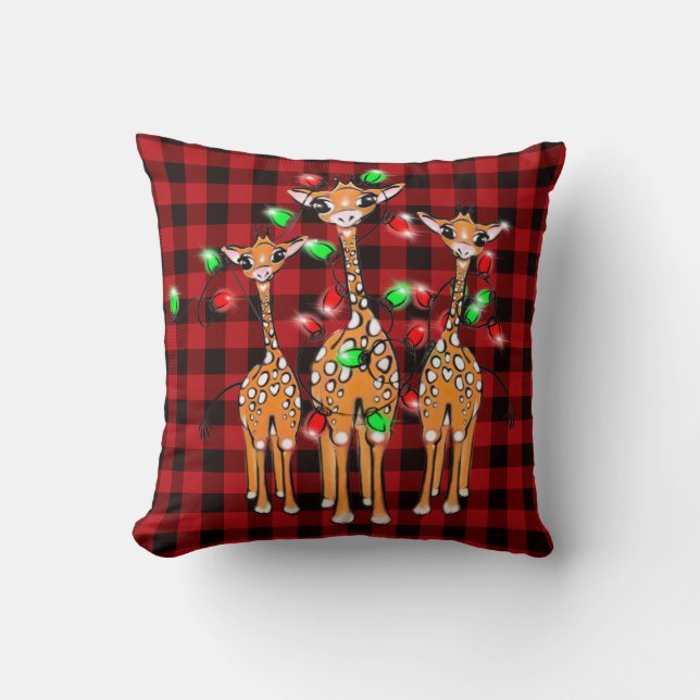 Helgdag Giraffes, twinkle ljus, plaid Kudde (Framsida)