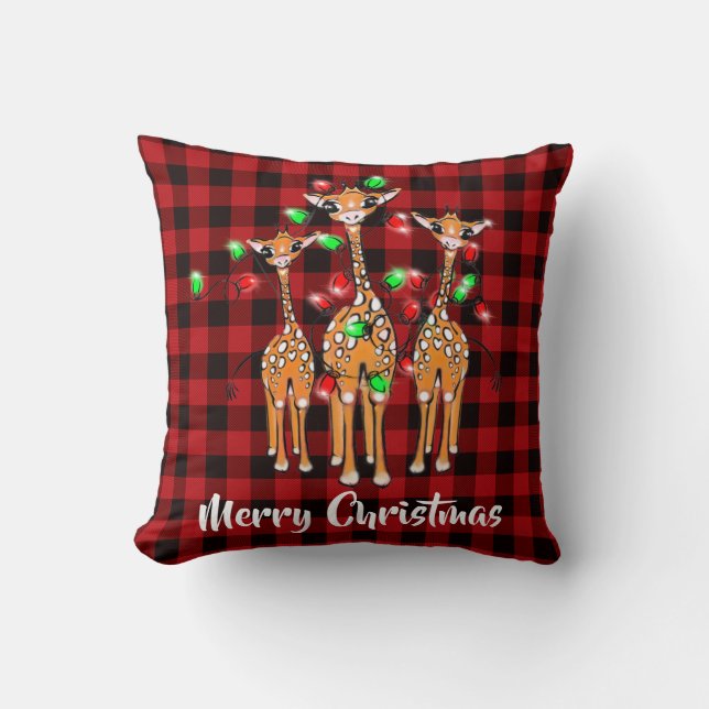 Helgdag Giraffes, twinkle ljus, plaid Kudde (Framsida)