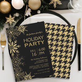 Helgdag Glam guld & Black Houndstooth & Snöflingor Inbjudningar