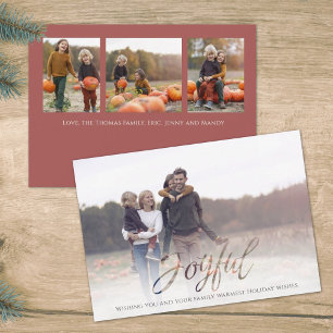 Helgdag Glatt Script Elegant Red Simple 4 Photo Julkort