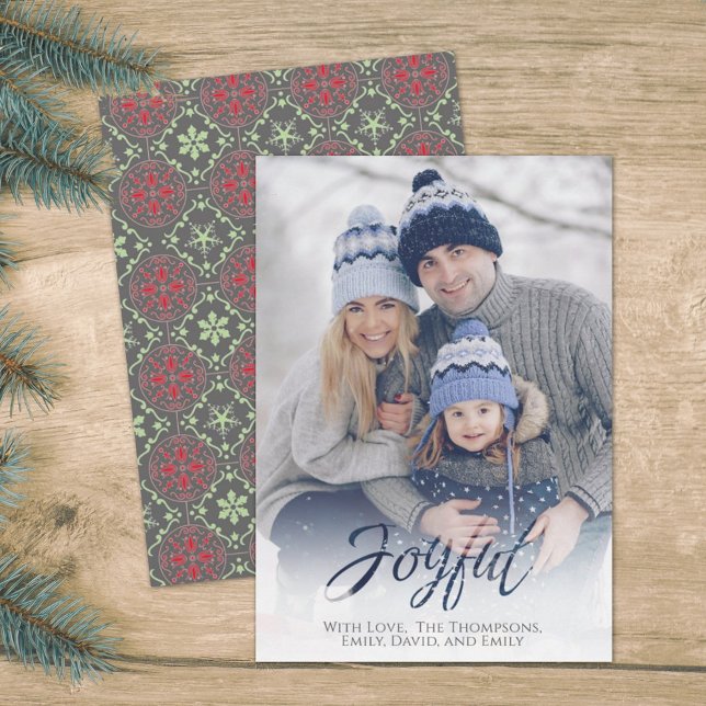 Helgdag Glatt Script Red Grönt Snowflake 1 Photo Julkort (Skapare uppladdad)