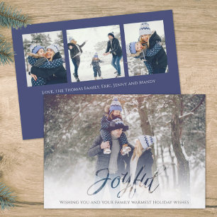Helgdag Glatt skript Blue White Snowflake 4 Photo Julkort