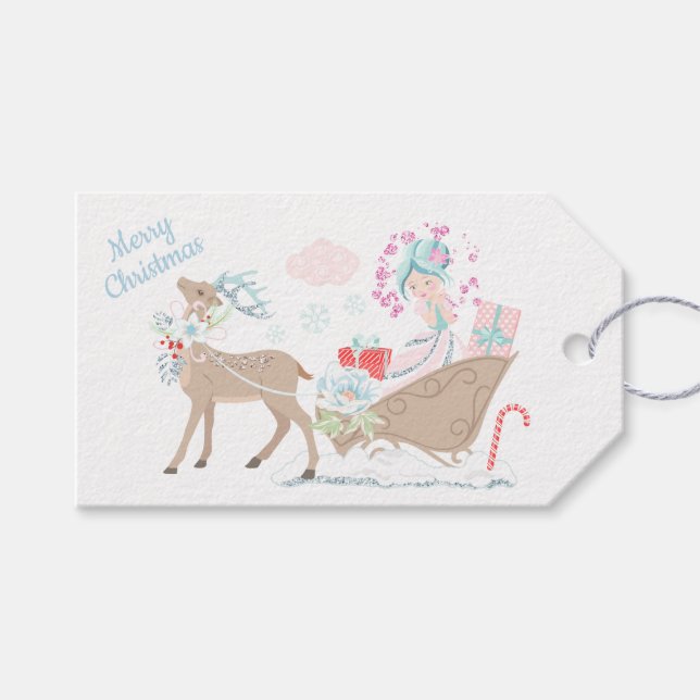 Helgdag Glitter Winter Wonderland Sled Presentetikett (Framsidan (Horisontell))