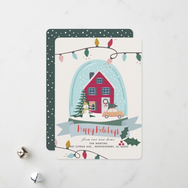 Helgdag Globe Photo Flytta Announement Julkort (Fram/Back In Situ)