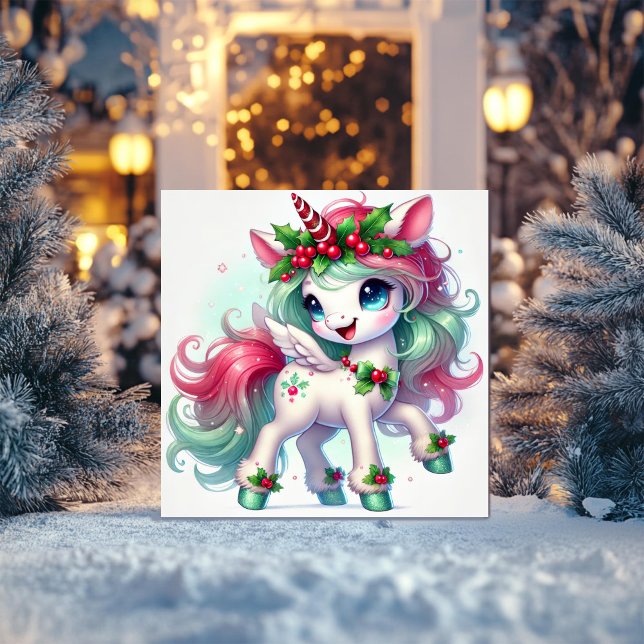 Helgdag Gnistra Unicorn med Peppermint Flair Julkort (Skapare uppladdad)