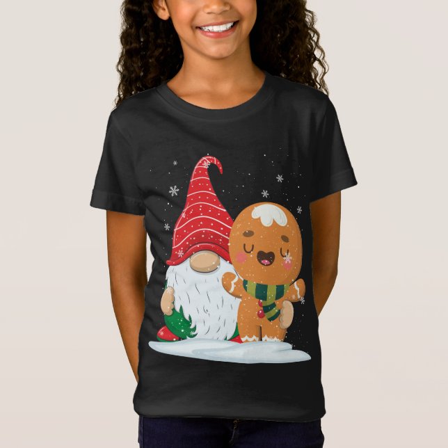 Helgdag Gnome med Candy cane och Gingertea Chri T Shirt (Framsida)