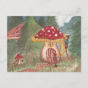 Helgdag Gnomes och Mushroom Home Helg Vykort