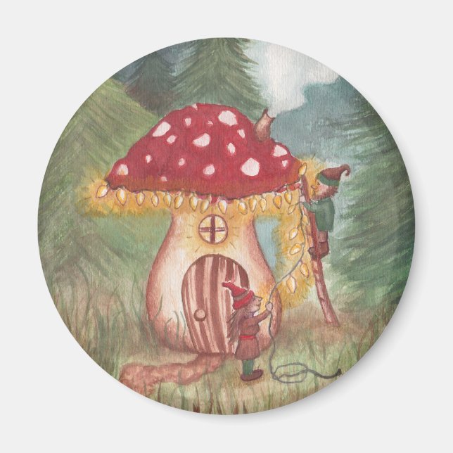Helgdag Gnomes och Mushroom Home Magnet (Framsidan)