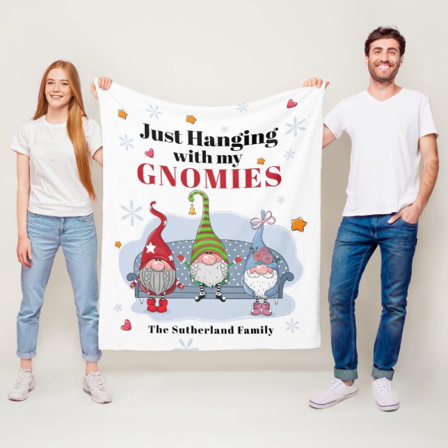 Helgdag Gnomes-Personligens julfamilj Fleecefilt (På plats)