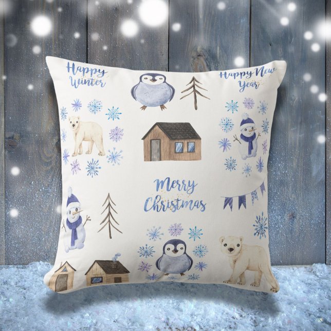Helgdag god jul Blue Winter Kudde (Skapare uppladdad)