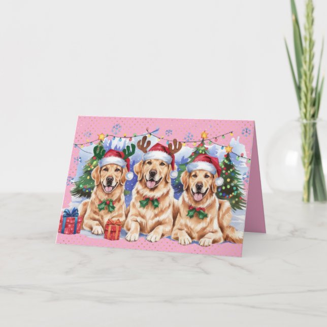 Helgdag God jul-kortets Rosa för Golden Retriever  Inbjudan (Framsida)