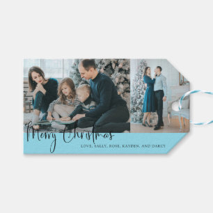 Helgdag God jul Script Photo Collage Blue Presentetikett