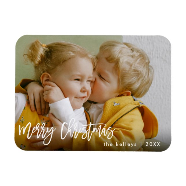 Helgdag god jul White Push Script Photo Magnet (Horisontell)