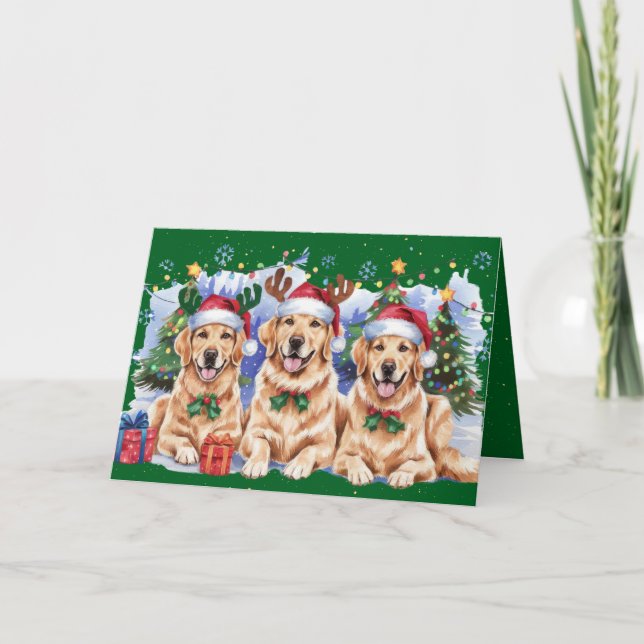 Helgdag Golden Retrieve God jul Card-Grönt Inbjudan (Framsida)
