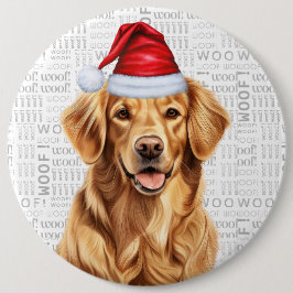 Helgdag Golden Retriever Santa Hund Woof Backgroun Knapp
