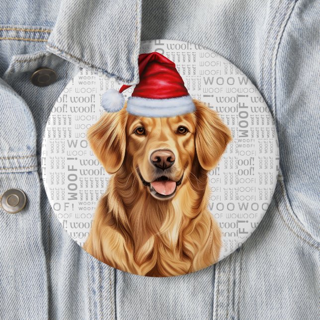 Helgdag Golden Retriever Santa Hund Woof Backgroun Knapp (In Situ)