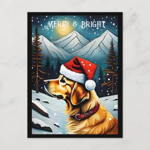 Helgdag Golden Retriever Snowy Mountain Santa Hund Vykort