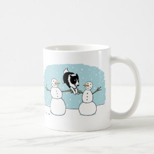 Helgdag Gräns Collie Hund som spelar med Snögubbar Kaffemugg
