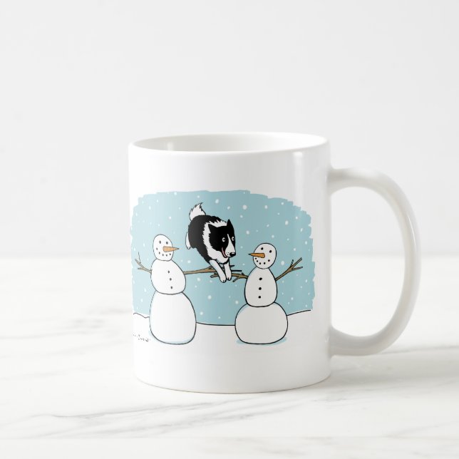 Helgdag Gräns Collie Hund som spelar med Snögubbar Kaffemugg (Höger)