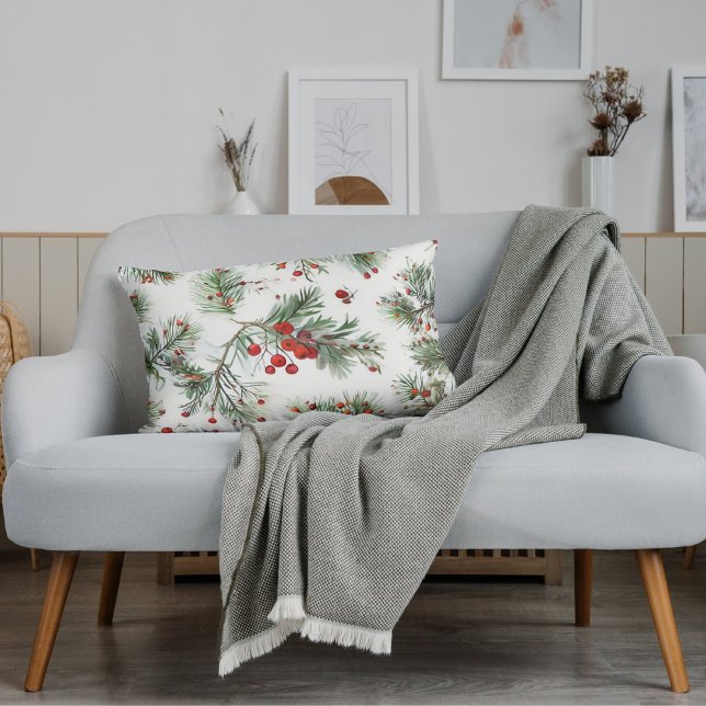 Helgdag Gräs & Red Berries Woodland Festive Pillow Lumbarkudde (Skapare uppladdad)