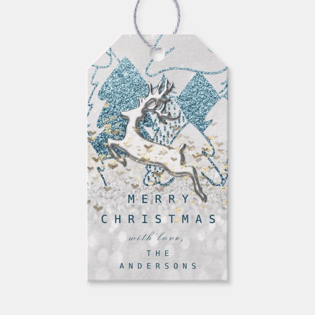 Helgdag Grått Spark Hearts jul Reindeer Guld Presentetikett (Framsidan)