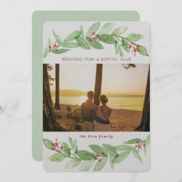 Helgdag Greenery Berries Glatt Family Photo Julkort