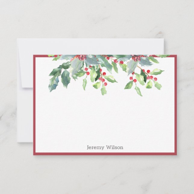 Helgdag Greenery Holly Plant Red Personlig Note Kort (Framsida)