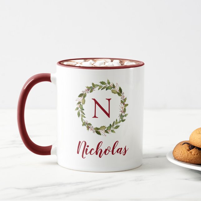 Helgdag Greenery WandeFamily Monogram Mugg (Skapare uppladdad)